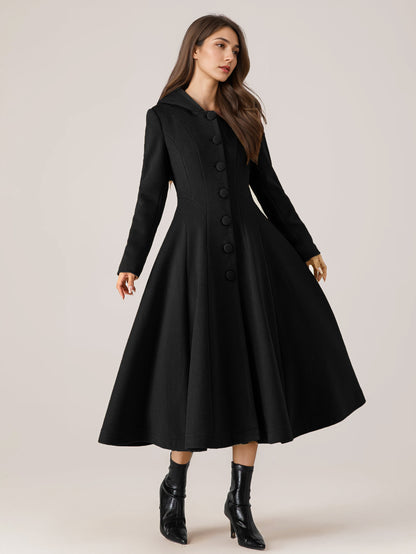 Woolen Flared Coat With Hood For Woman Red A-line Long Winter Outerwear 2026