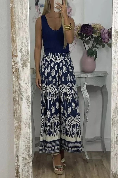 Unique Print Elastic Waist Loose Pocket Holiday Wide Leg Pants