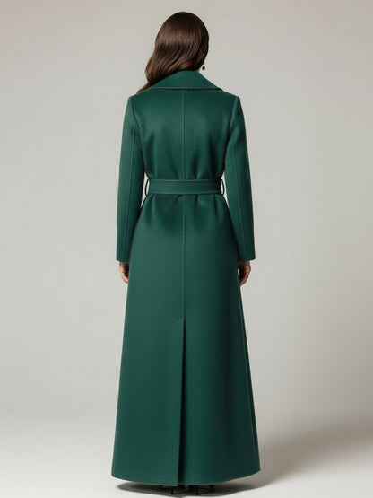 Belted Woolen Full-Length Maxi Coat With Wide Shawl Collar For Women 2026