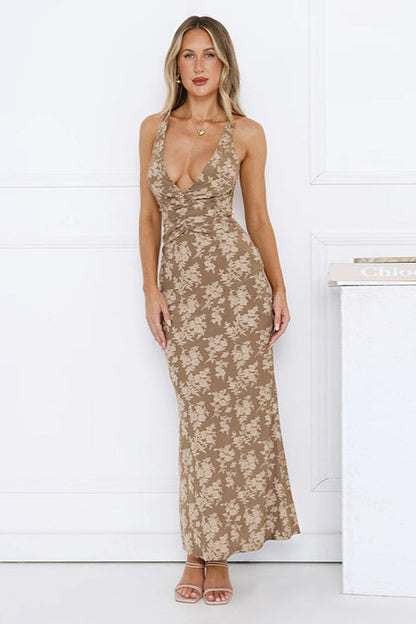 Jacquard V-Neck Backless Cami Maxi Dress