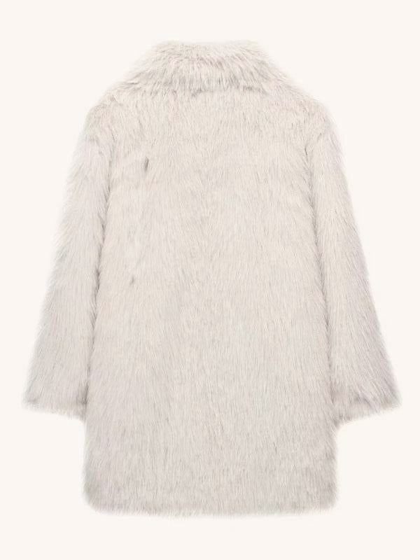 White Faux Fur Midi Coat Notched Lapel Winter Eco-friendly Long Jacket For Women 2026