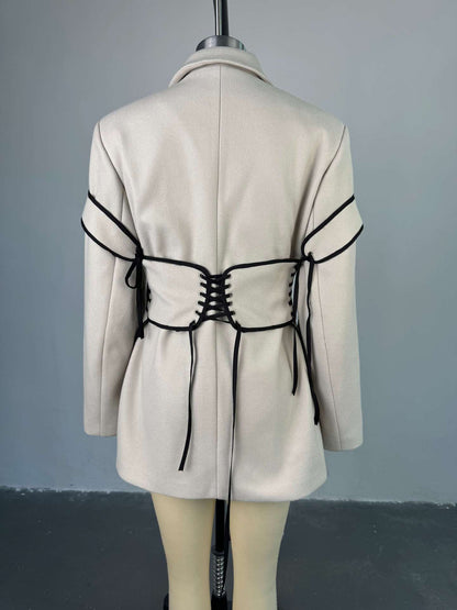 Blazer Dresses Turndown Collar Two-Tone Lace Up Long Sleeves Chic Women's Clothing Mini Dresses