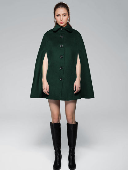 Wool Blend Cape Coat Turndown Collar Black Poncho Oversized Outerwear For Women 2026