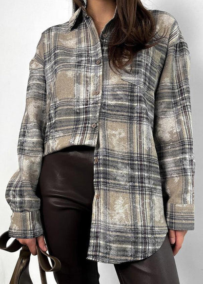 Vintage-Inspired Brushed Plaid Oversized Shirt