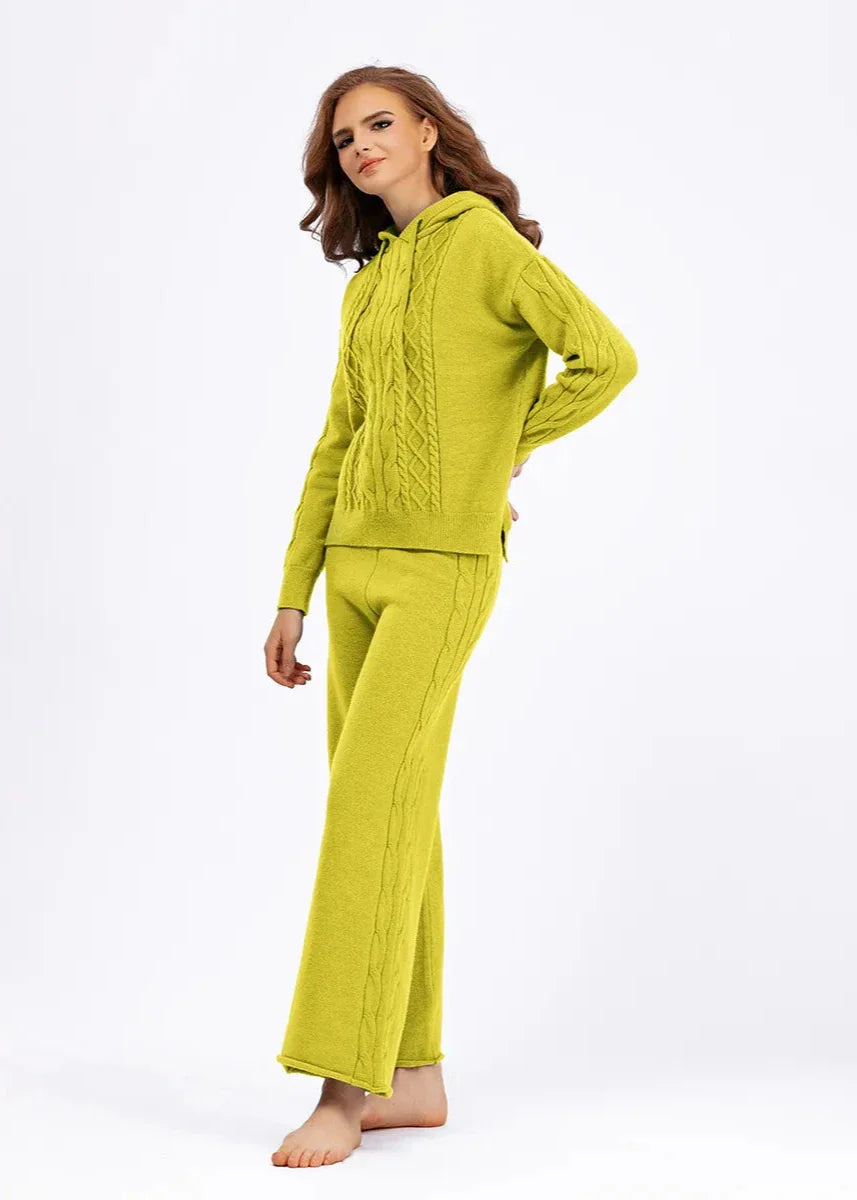 Cozy Cable Knit Hooded Sweater & Pants Set