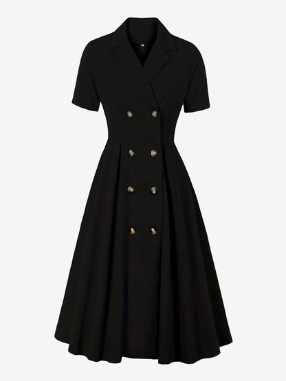 Vintage 1950s Swing Dress for Women - A Line Double Breasted Lapel Collar Rockabilly Midi Tea Dress - Summer Cocktail 2026
