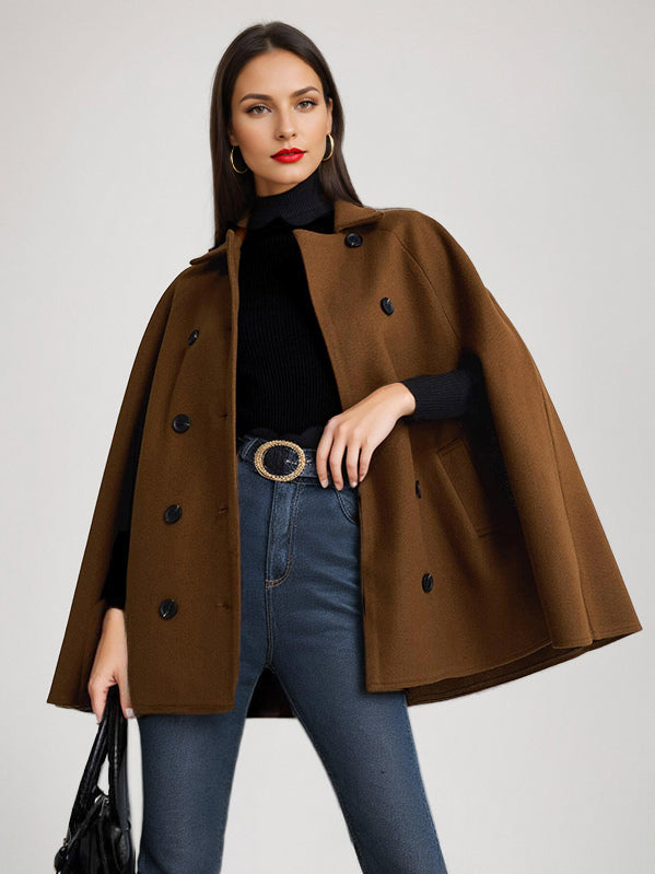 Poncho Double Breasted Woolen Cape Outerwear For Women 2026