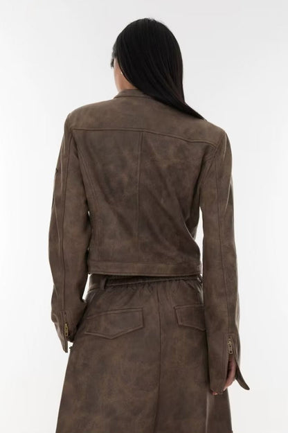 Cropped Tie-Dye Stand Collar Jacket