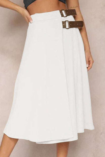 Leather Stitching Solid Color Fashionable Skirt, Elegant and Artistic Retro Skirt for Women