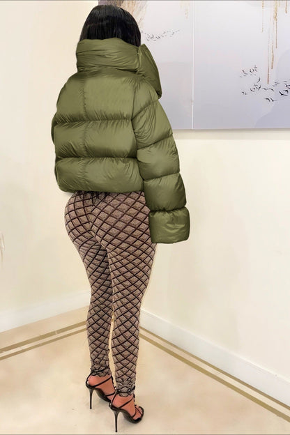 High Neck Scarf Collar Quilted Puffer Jacket