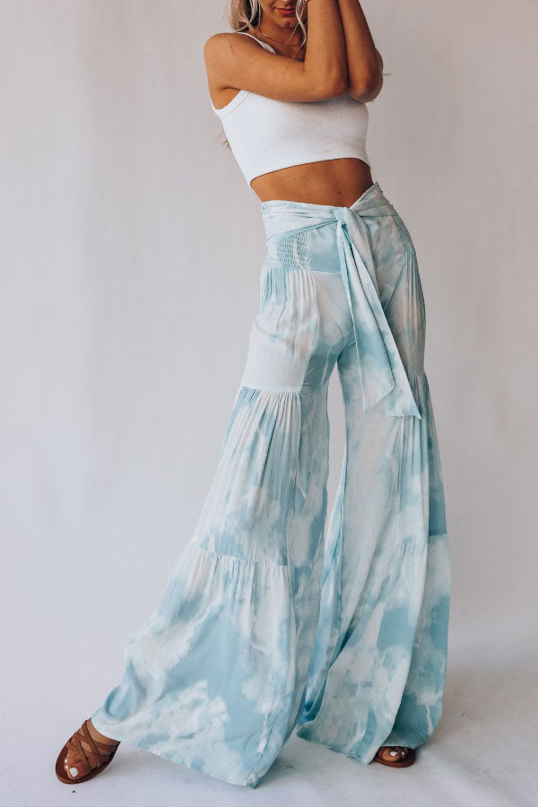 Tie-dye Printed Waisted Flared Track Pants