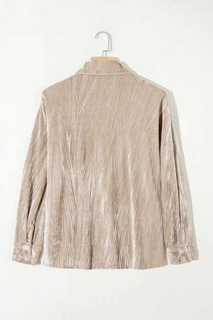 Golden Velvet Loose Fit Chest Pockets Buttoned Shirt