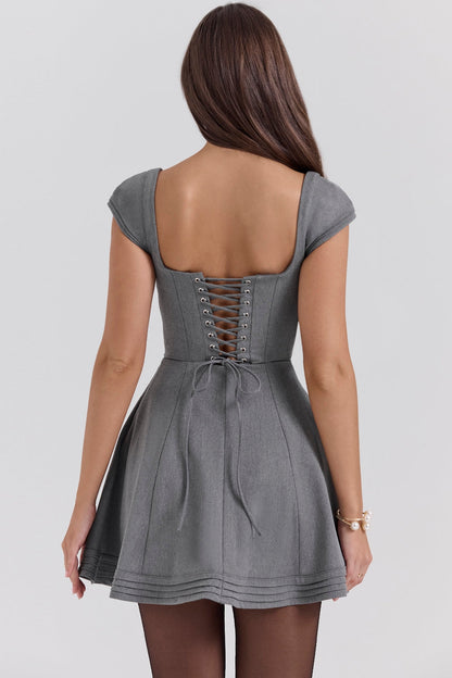 Gray – Sexy Low-Cut Waist-Cinching A-Line Dress
