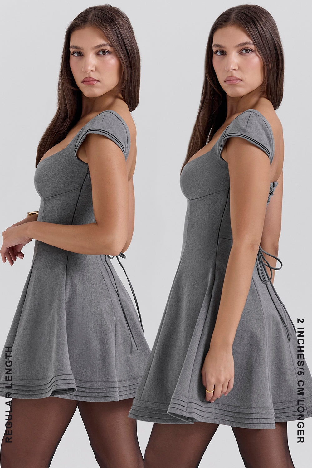 Gray – Sexy Low-Cut Waist-Cinching A-Line Dress