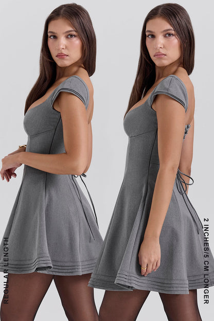 Gray – Sexy Low-Cut Waist-Cinching A-Line Dress
