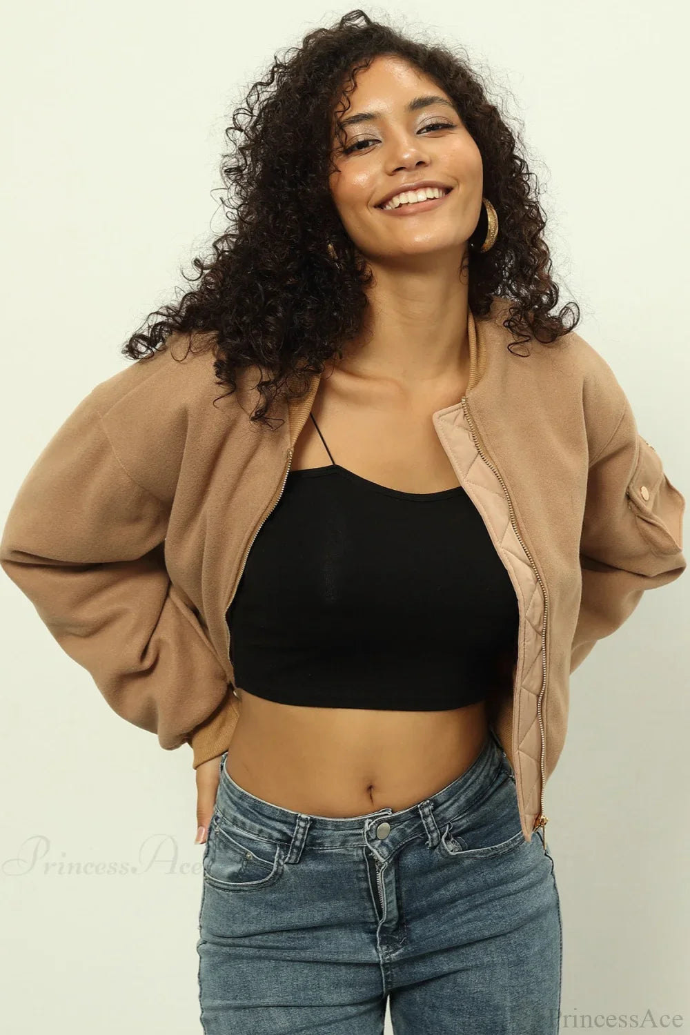 Chic Casual Quilted Wool Bomber Jacket