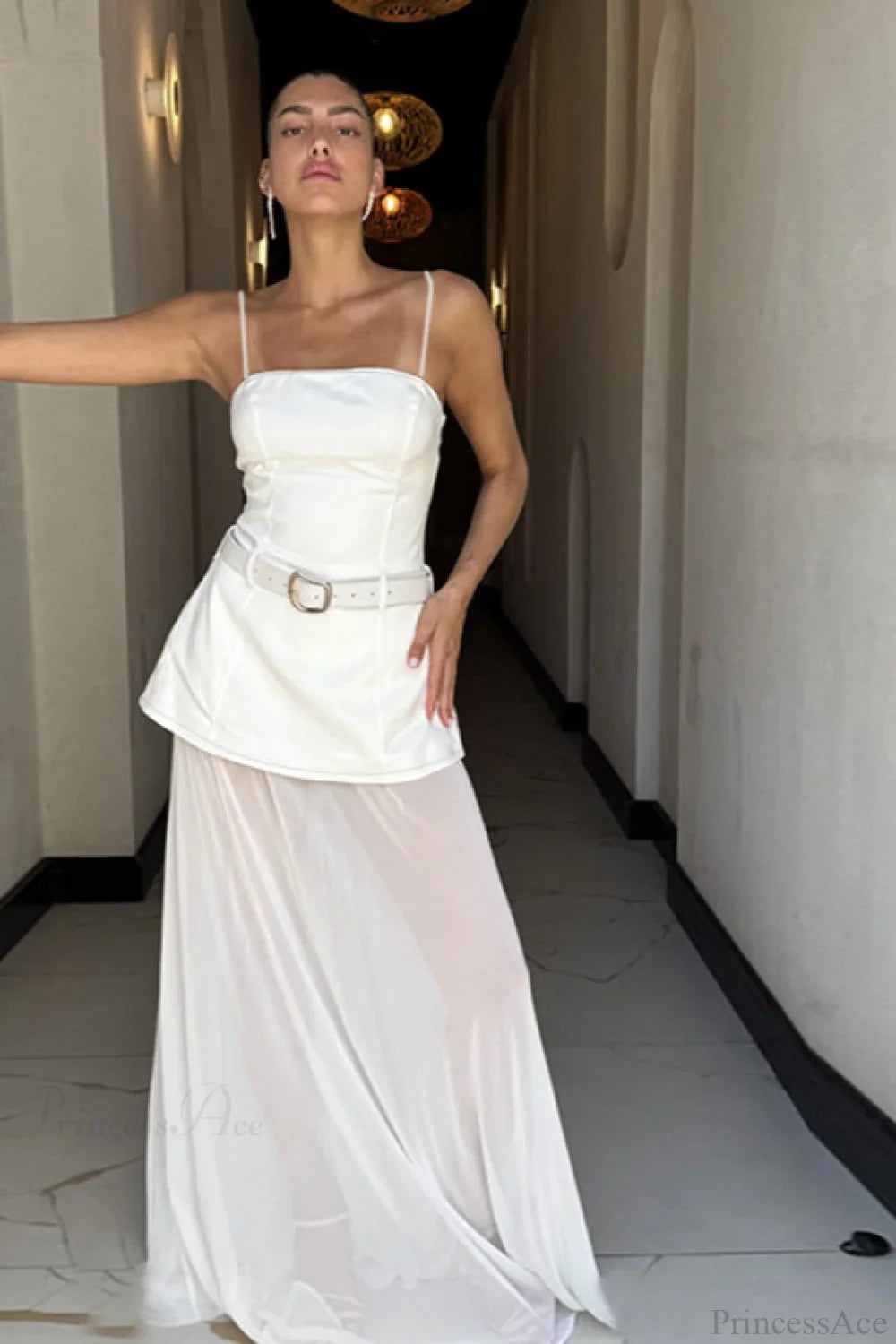 Chic Mesh Cami Panel Slim Maxi Dress