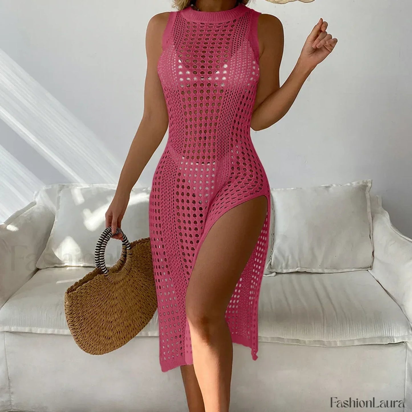 Chic Round Neck Sleeveless Cover Up