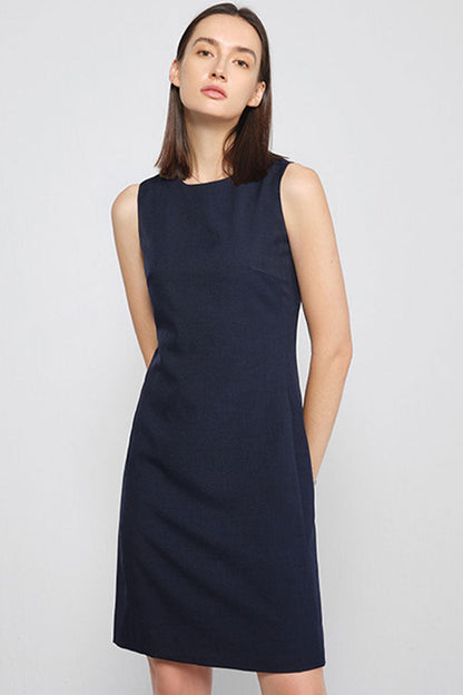 Crew Neck Sleeveless Structured Shift Mini Dress