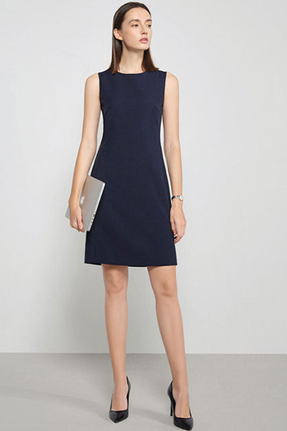 Crew Neck Sleeveless Structured Shift Mini Dress