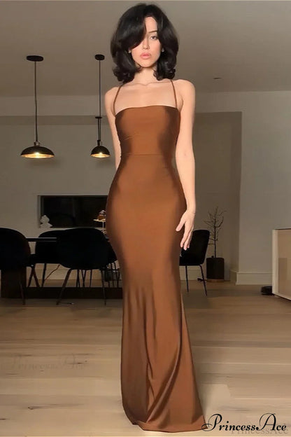 Chic Solid Cami Tube Slim Backless Maxi Dress