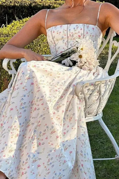 Chiffon Pleated Floral Off Shoulder Maxi Dress