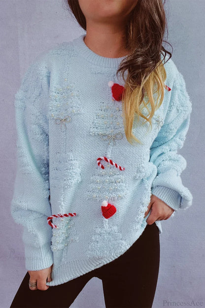 Christmas 3D Tree Pearl Solid Flocked Sweater