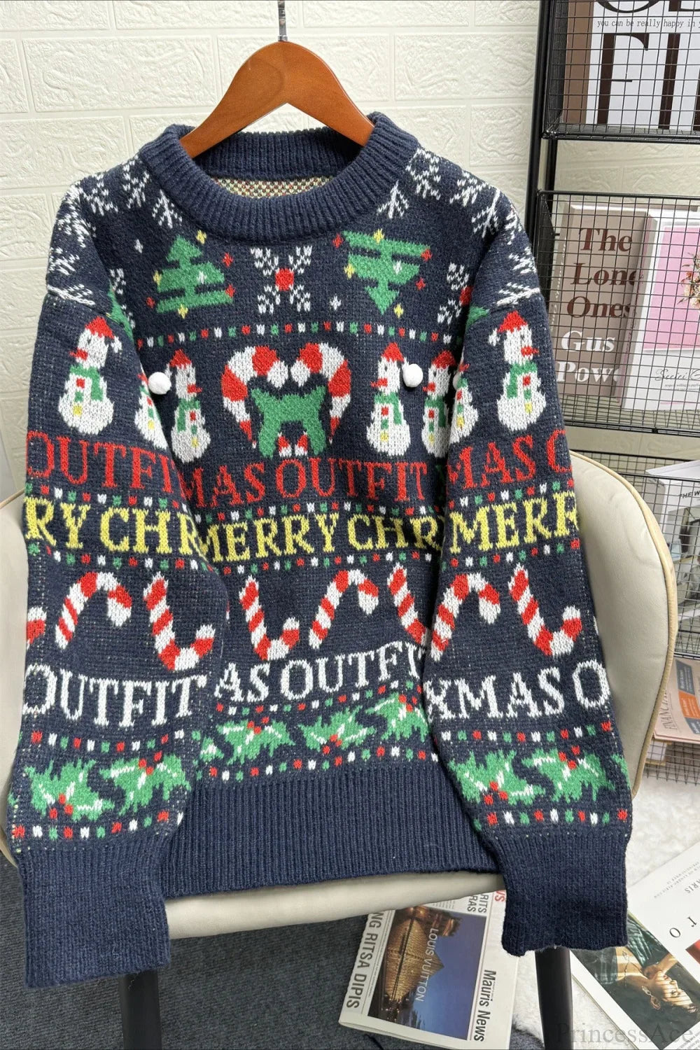 Christmas Contrast Crew Neck Loose Long Sleeve Sweater