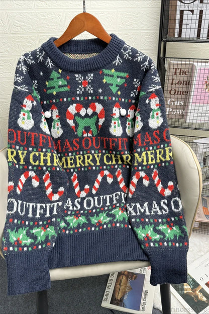 Christmas Contrast Crew Neck Loose Long Sleeve Sweater