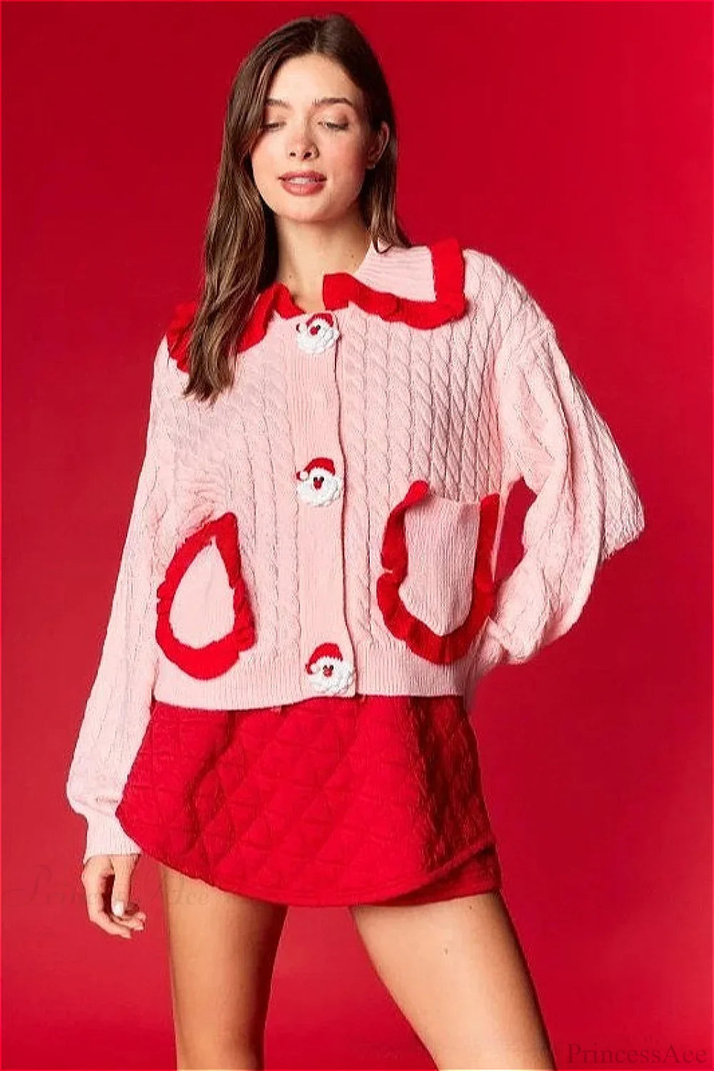 Christmas Cute Doll Collar Ruffle Casual Sweater