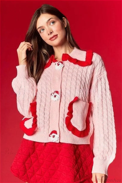 Christmas Cute Doll Collar Ruffle Casual Sweater