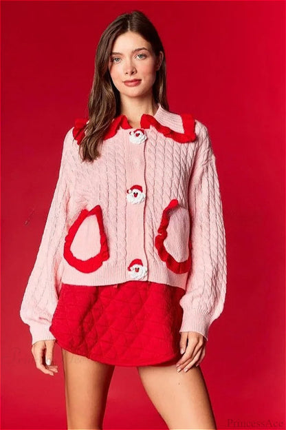 Christmas Cute Doll Collar Ruffle Casual Sweater