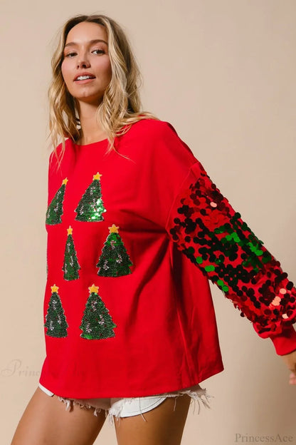 Christmas Sequined Long Sleeve Loose Sweatshirt