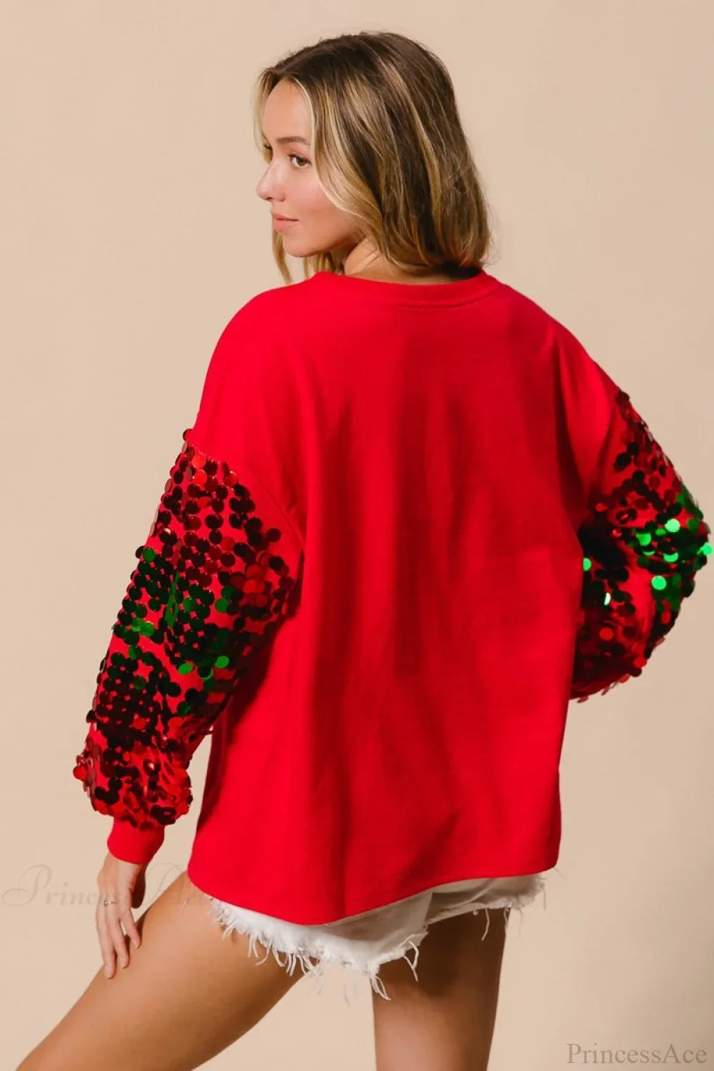 Christmas Sequined Long Sleeve Loose Sweatshirt