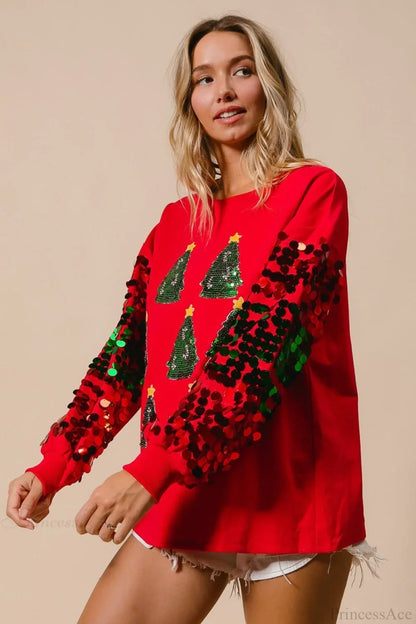 Christmas Sequined Long Sleeve Loose Sweatshirt