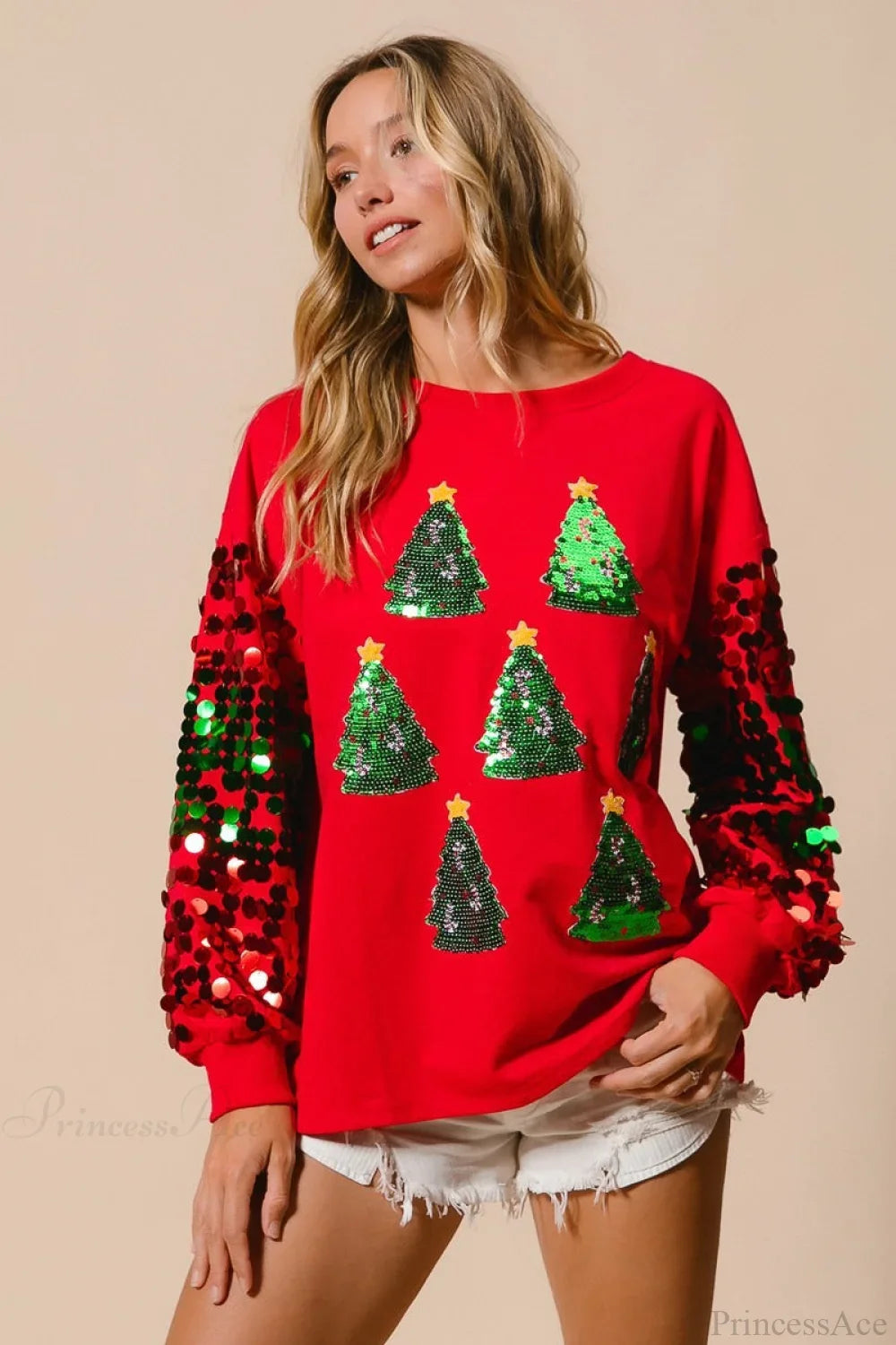 Christmas Sequined Long Sleeve Loose Sweatshirt