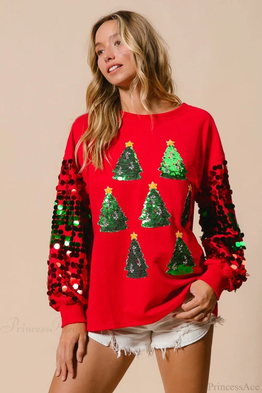 Christmas Sequined Long Sleeve Loose Sweatshirt