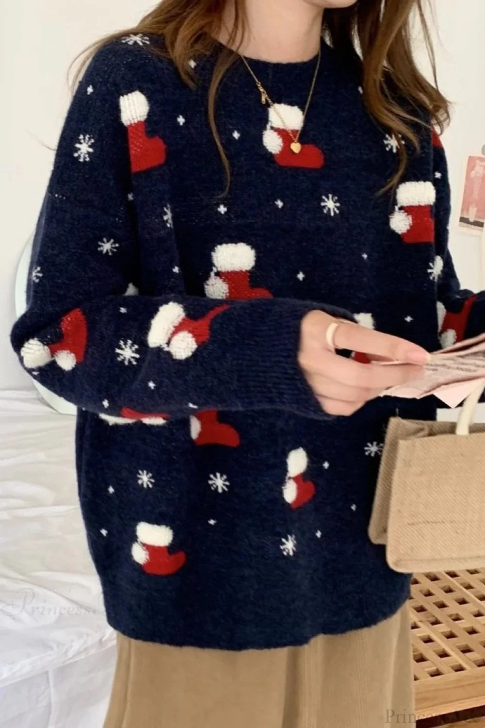 Christmas Sock Snowflake Loose Sweater