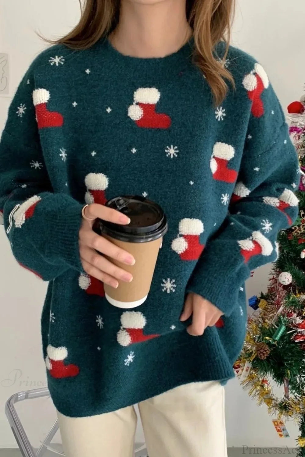 Christmas Sock Snowflake Loose Sweater