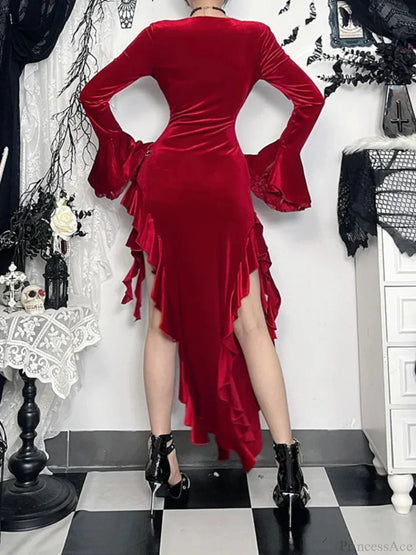 Christmas Velvet Lace Patchwork Midi Dress