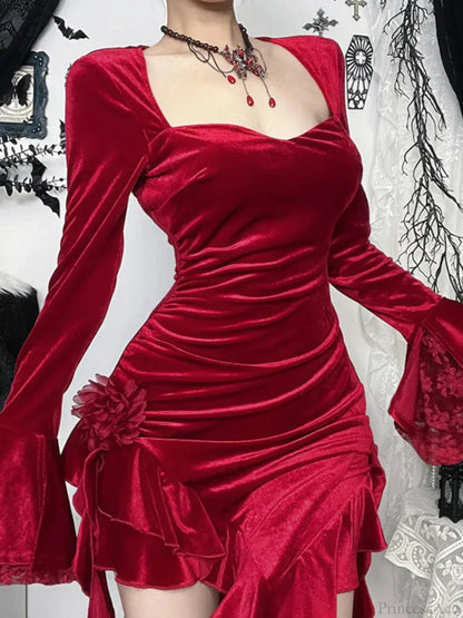 Christmas Velvet Lace Patchwork Midi Dress