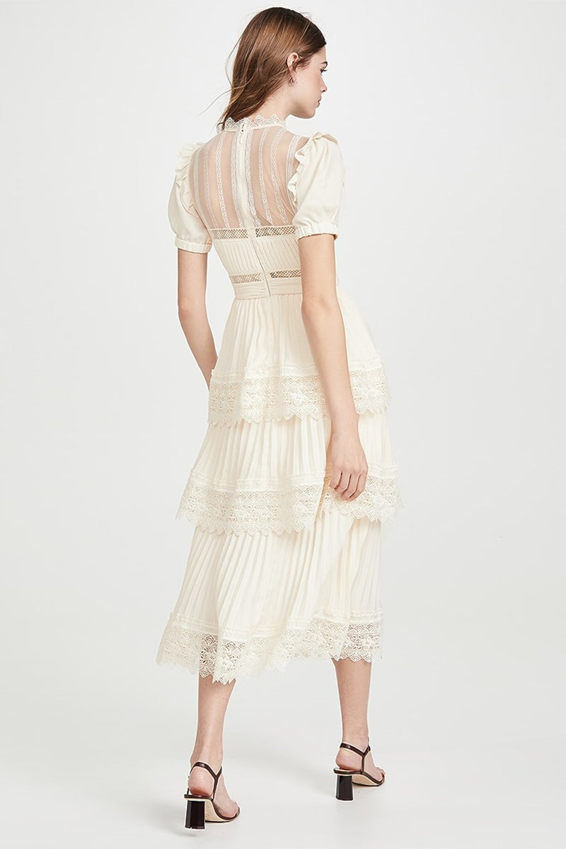 Janet Lace Detail Tiered Midi Dress