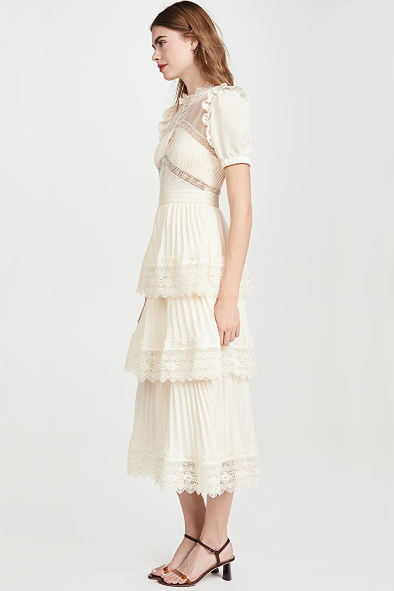 Janet Lace Detail Tiered Midi Dress