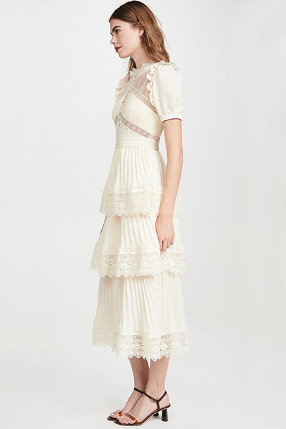 Janet Lace Detail Tiered Midi Dress
