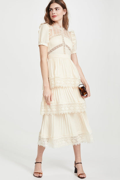 Janet Lace Detail Tiered Midi Dress