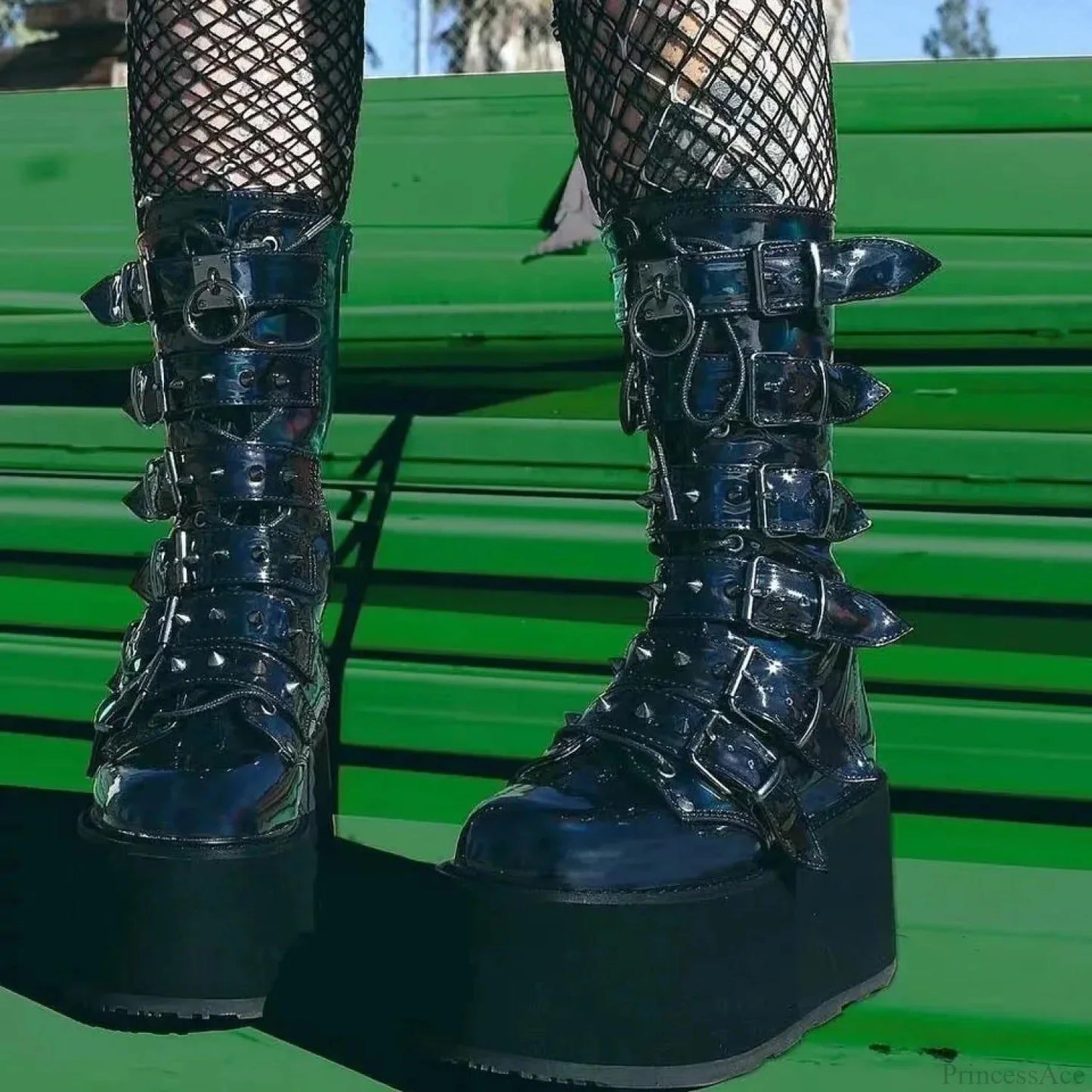 Chunky Heeled Knee High Motorcycle Gothic Boot