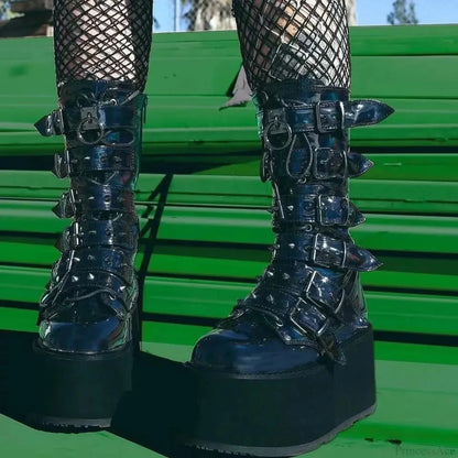 Chunky Heeled Knee High Motorcycle Gothic Boot