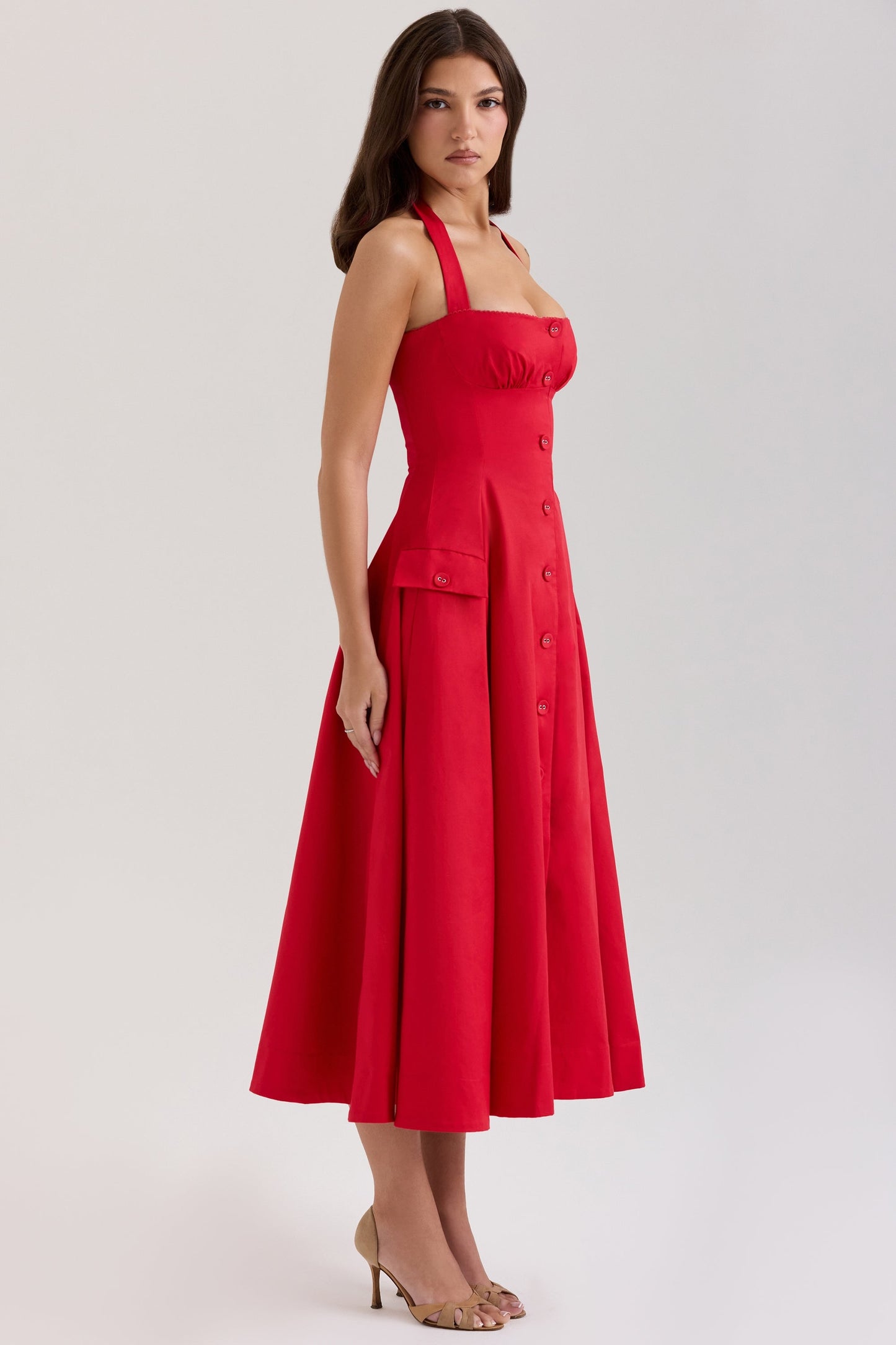 Red - Backless Halter Slim Fit Dress