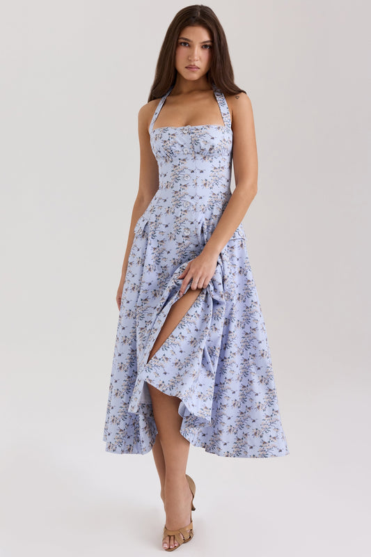 Floral - Strapless Halter Floral A-Line Dress