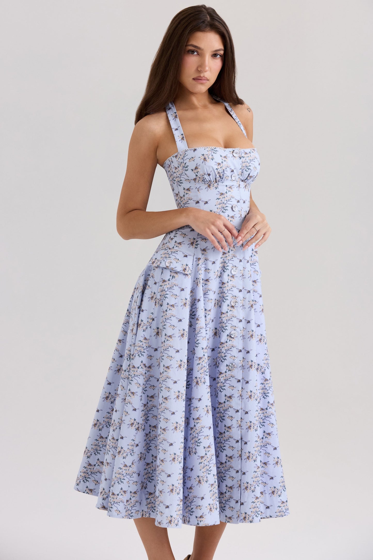 Floral - Strapless Halter Floral A-Line Dress